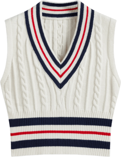 Cable Knit V-neck Striped Contrasting Binding Vest