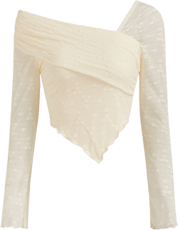 Lace Asymmetrical Neck Floral Long Sleeve Top