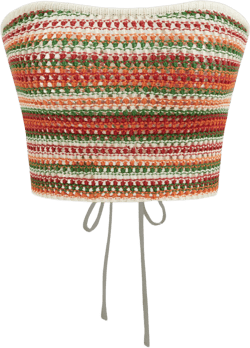 Knitted Strapless Striped Knotted Crop Tube Top