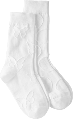 2 PAIRS STAR & BUTTERFLY EMBOSSED CREW SOCKS