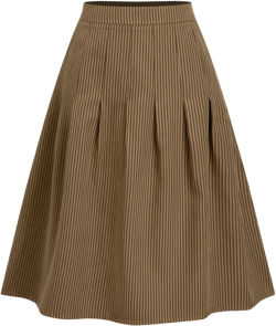 Mid Rise Striped Pleated Midi Skirt