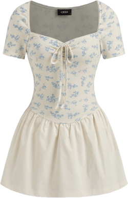 Cotton-blend Sweetheart Ditsy Floral Patched Ruffle Mini Dress