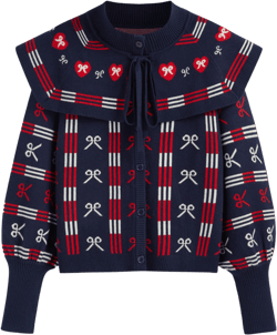 Knit Doll Collar Bowknot Cardigan