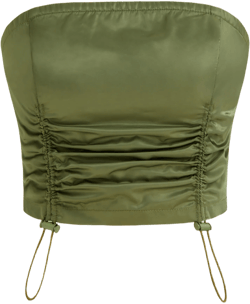 Satin Solid Drawstring Crop Tube Top With Mid Rise Cargo Bermuda Shorts