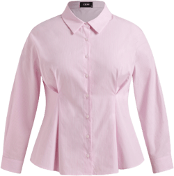 100% Cotton Polo Stripe Waist-cinching Shirt Curve & Plus