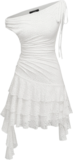 Lace Asymmetrical Neck Ruffle Ruched Knotted Mini Dress