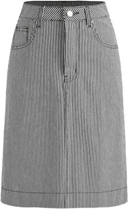 Cider Denim Mid Rise Striped Split Pocket Midi Skirt