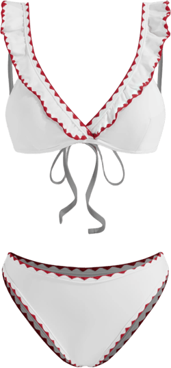 V-neck Ruffle Contrasting Binding Tankini Cheeky Bikini Set