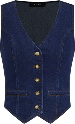 Denim V-neck Button Vest