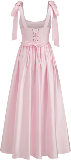 Satin U-neckline Bowknot Lace Up Ruffle Maxi Dress