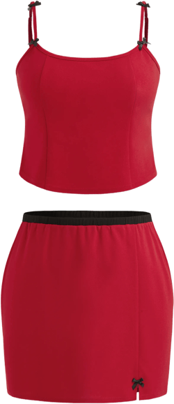 Bowknot Solid Crop Cami Top & Mini Split Skirt Curve & Plus