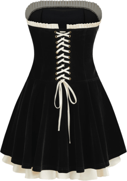 Velvet Strapless Solid Lace Up Layered Mini Dress