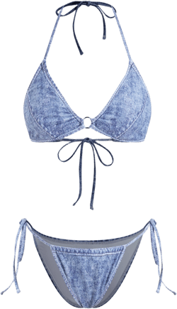 V-neck O-Ring Halter Tie Side Bikini Set