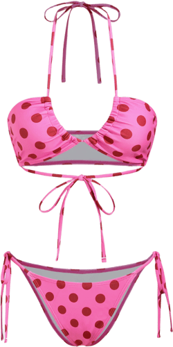 Polka Dot Cut Out Halter Tie Side Bikini Set