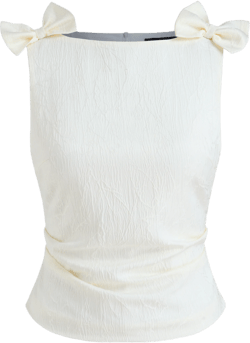 Boat Neck Bowknot Texture Solid Tank Top