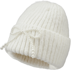 FAUX PEARL BOWKNOT KNITTED THICK BEANIE HAT