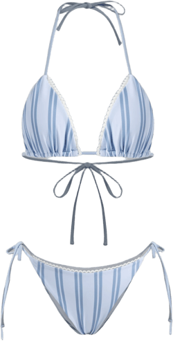 Halter Neckline Stripe Triangle Tie Side Bikini Set