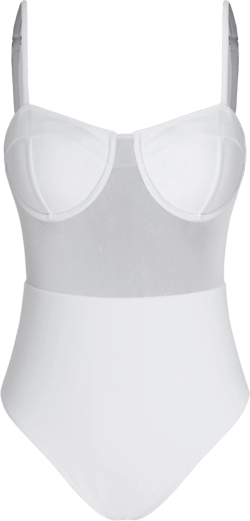 Shaping Solid Mesh Patchy One Piece Swimsuit