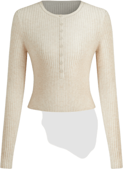 Knit Round Neckline Solid Button Long Sleeve Top