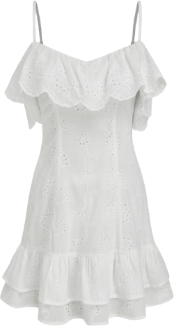 Broderie Anglaise U-neckline Ruffle Hem Layered Mini Dress