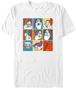Mens Snow White and the Seven Dwarfs Distressed Dwarf Squares T Shirt - White - 2X Large