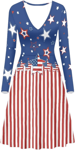 Forchrinse Galaxy Blue Space Womens Long Sleeve Swing Shift Dress V Neck Tunic Dress Elegant Party Club Midi Dresses
