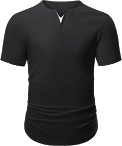 Mens Henley Shirts Short Sleeve Summer Casual V Neck Cotton Tee Shirts Medium Black