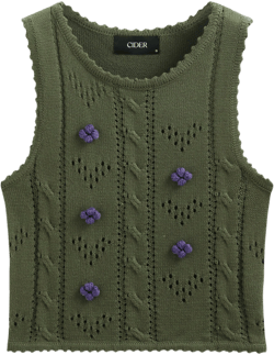 Rosette Round Neckline Knitted Tank Top