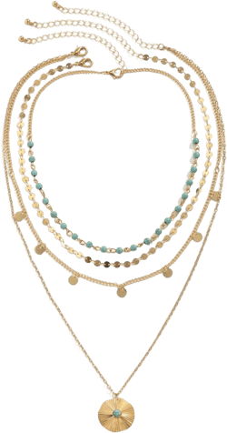 Boho Gold Layered Necklace for Women Bohemian Turquoise Stacked Coin Pendant Necklace Set Adjustable Sequin Tassel Chain Long Necklaces for Women Mothers Day Valentine Gift