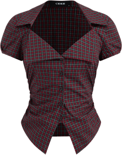 100% Cotton Tartan Split Ruched Shirt