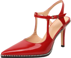 Amazon.com | SAMMITOP Womens High Heels Ankle Strap Pointed Toe Stilettos Patent Leather Beaded Pumps Dress Shoes 3.5 Inch | Pumps