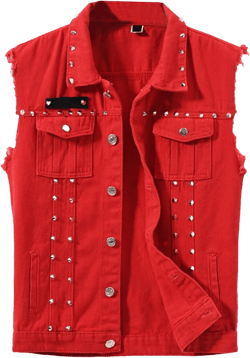Mens Punk Casual Lapel Jean Vests Retro Ripped Sleeveless Denim Jacket Trucker Cowboy Slim Fit Jackets 5X-Large Red
