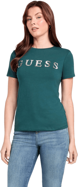 Guess Women's Green Pepper Metallic Logo Tee