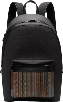 Paul Smith Men's Black Coated Canvas Signature Stripe Pocket Backpack