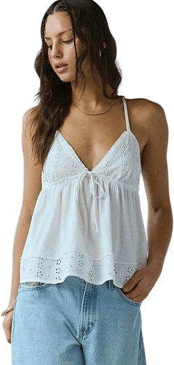 Kimchi Blue Women's White Bailey Eyelet Lace Babydoll Tank Top