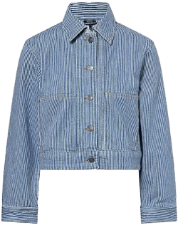 ME+EM Women's Blue Striped Cropped Stretch-Denim Jacket