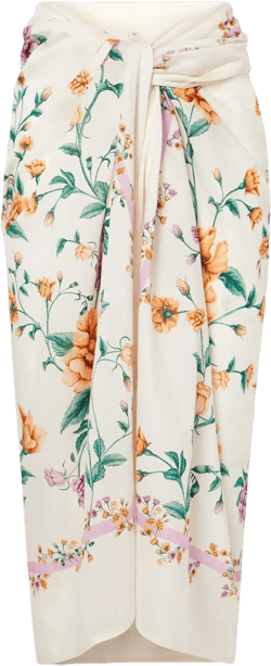 Lavanda Chinesis floral-print cotton and silk-blend voile pareo