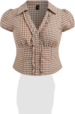 100% Cotton V-neck Check Short Sleeve Blouse Curve & Plus