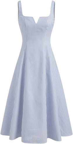 Square Neck Stripe Ruffle Hem Midi Dress