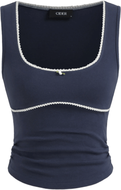 Cotton-blend U-neckline Contrasting Binding Ruched Tank Top