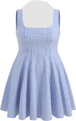 Cotton-blend Square Neck Striped Ruffle Zipper Mini Dress Curve & Plus
