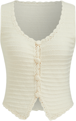 Knit U-neckline Crochet Button Vest