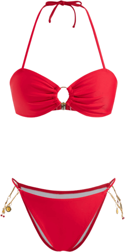 Halter Neckline O-Ring Fruit Detail Chain Bandeau Thong Bikini Set