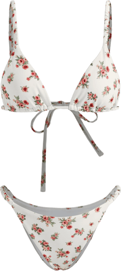 V-neck Floral Triangle Bikini Set