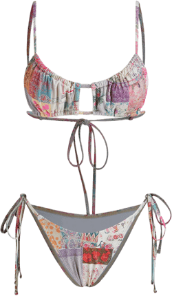 U-neckline Floral Graphic Cut Out Bracelet Tie Side Bikini Set