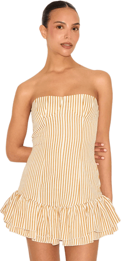 Petite Mustard Pinstripe Mini Dress