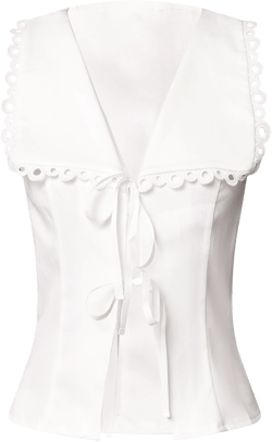 White Lace Trim Detail Tie Up Blouse
