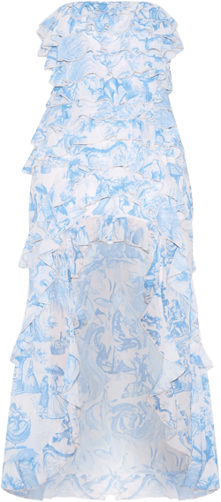 Plus Blue Printed Ruffled Bandeau Maxi Dress