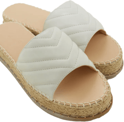 White Quilted Mule Flatform Espadrille Sandals