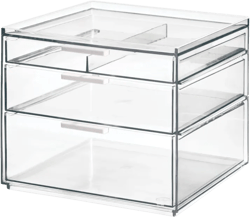 iDesign The Sarah Tanno Collection Tall Plastic Cosmetic Drawer Organizer, Clear/White